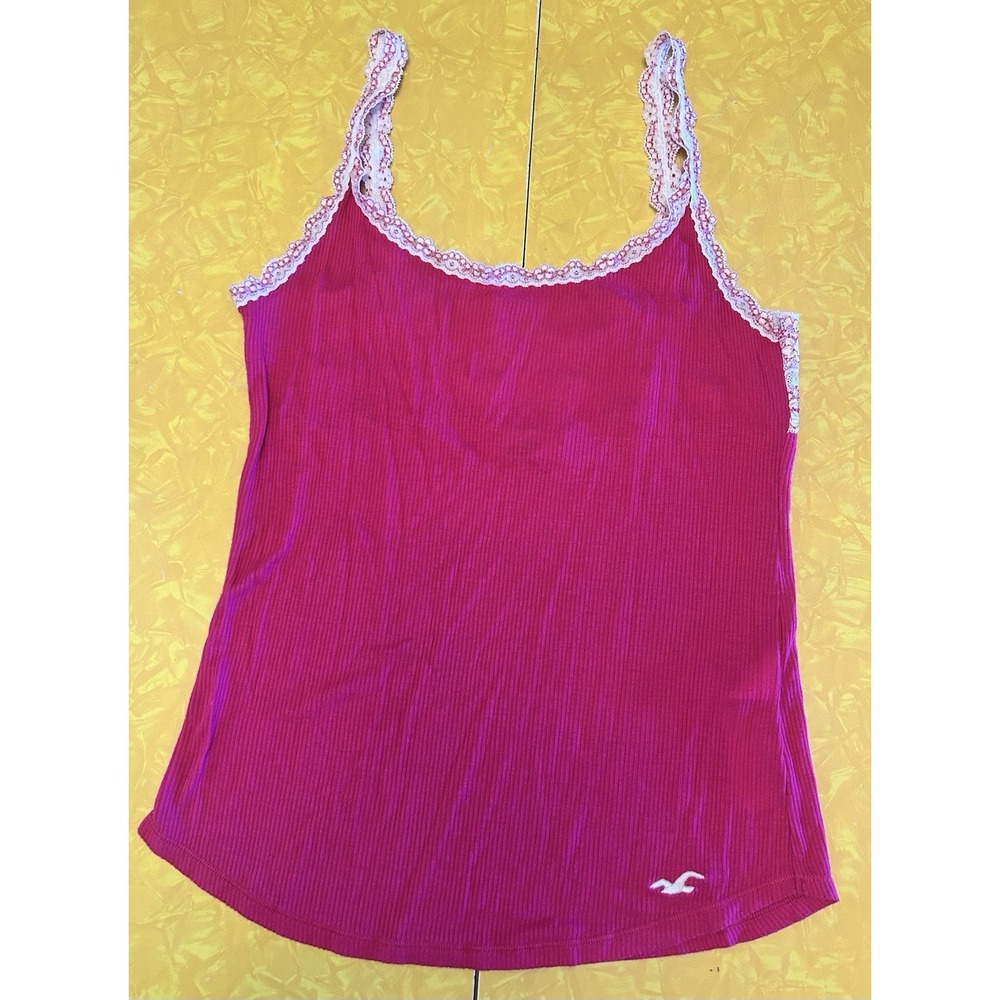 VTG Y2K Hollister Cami M Pink White Lace Trim 2000s